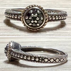 Vintage Designer EFFY Sterling Silver & 18K Gold Black Diamond Ring, Siz…